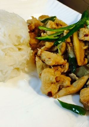 A picture of Thai chicken stir fry.