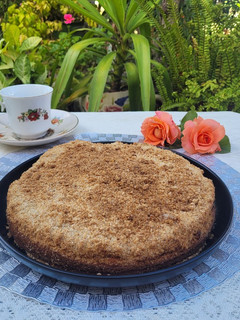 Una foto de Torta de banana y ricota con crumble