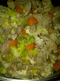 A picture of Pork Carrots and broccoli.