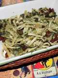 Fideos nidos con Txistorra y espinacas