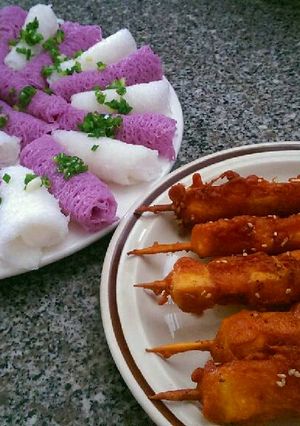 Hình của món Bánh Hỏi & Đậu + Củ Sắn Nướng Chay.