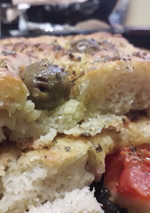 A picture of Apulian Focaccia with Sourdough Starter.