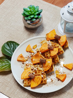 Foto de Honrado lanche de outono: Waffles de banana com diospiro 🧇🍌