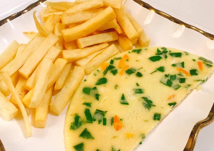 Yam fries and omelette