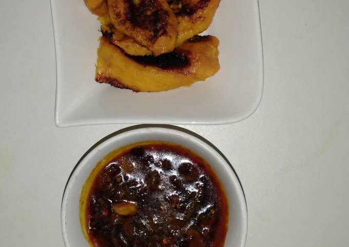 Pan Roast ripe plantain and crayfish sauce