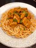 Orange Chicken with spicy spaghetti