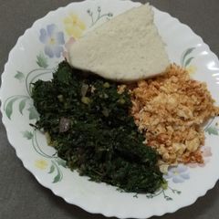Ugali, Sukuma wiki with scrambled eggs A picture of Ugali, Sukuma wiki with scrambled eggs.