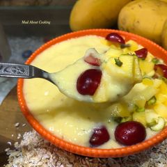 A picture of Mango Smoothie With A Healthy Twist – Breakfast Bowl Recipe – Mango Oats Smoothie.