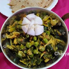 Spring onion green peas veg A picture of Spring onion green peas veg.