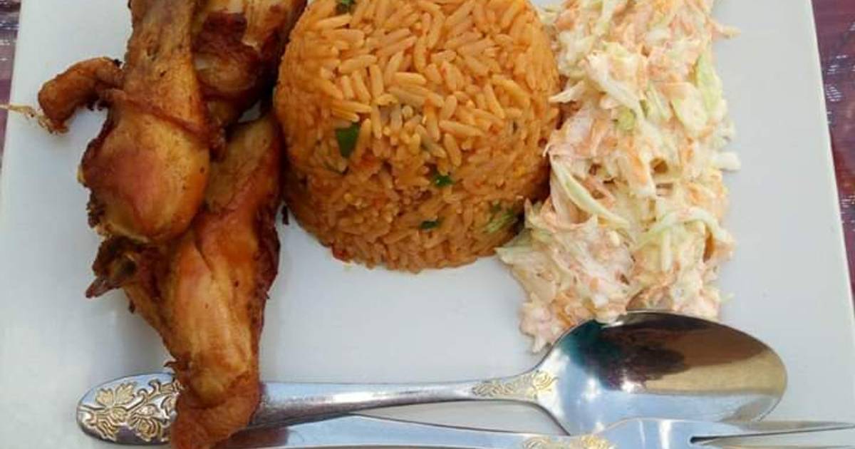 Jollof Rice With Coleslaw And Chicken Recipe By Kaita S Kitchen Cookpad