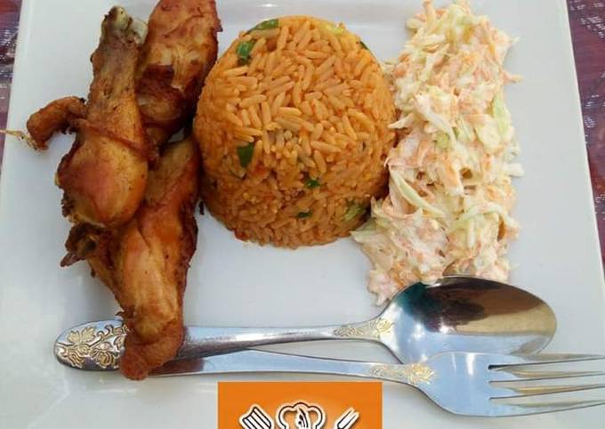 Jollof Rice and Chicken with Coleslaw - Travelandmunchies