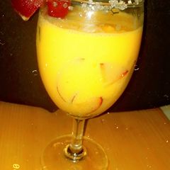 A picture of Mango shake with Plum   Plum #mangomasti.