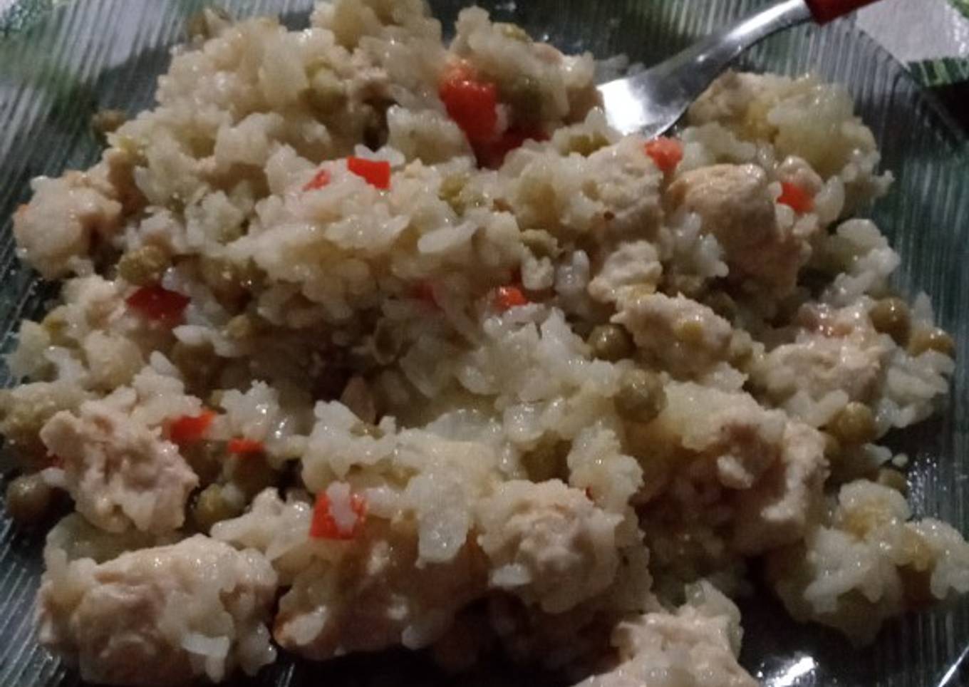 Arroz hervido que me sobró con pechuga rebozada ❣