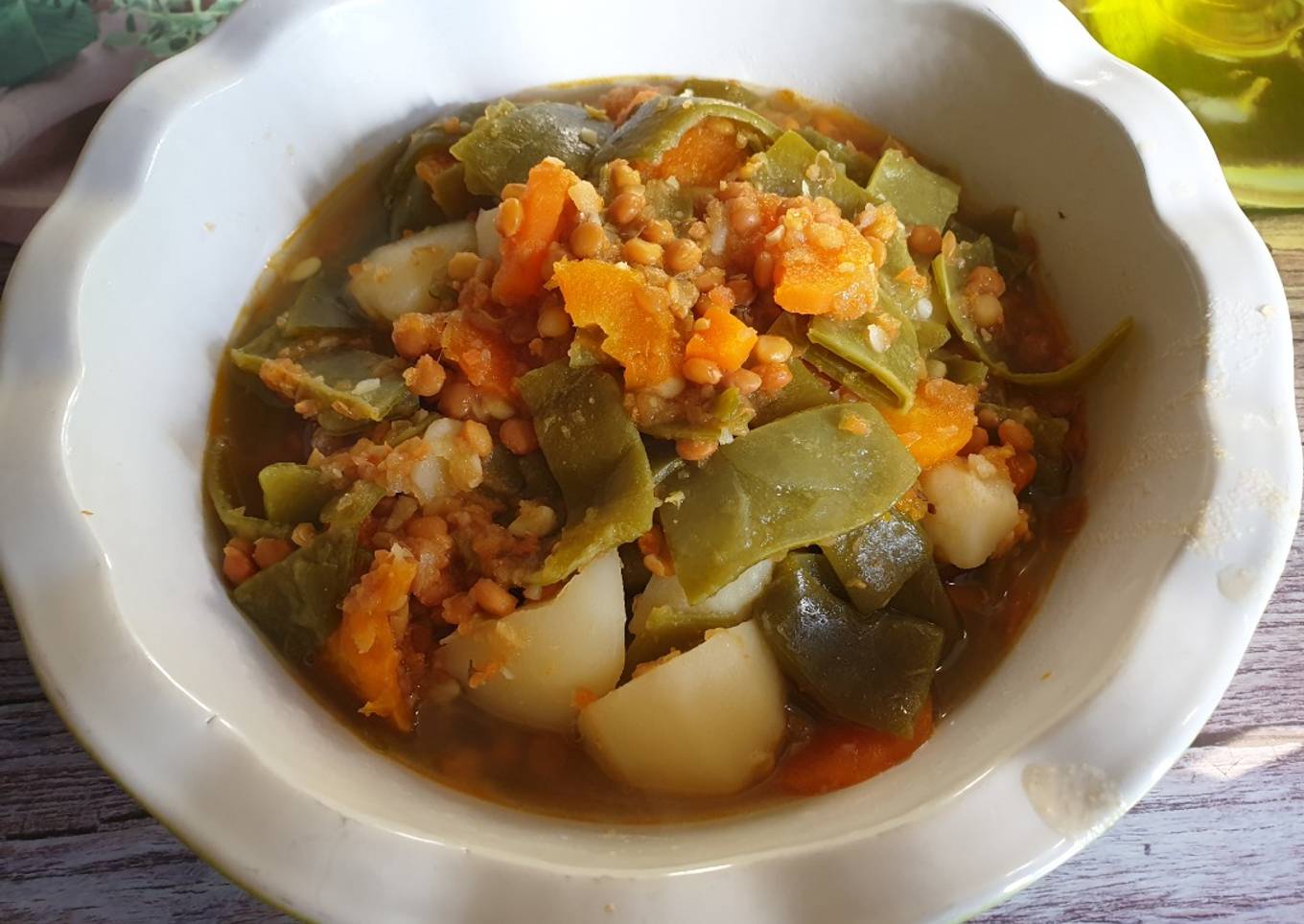 Lentejas con judías verdes al curry