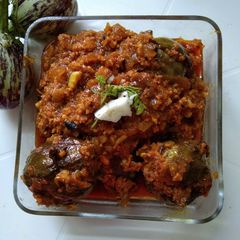A picture of Bharla vanga(bharva baingan, stuffed bringal).