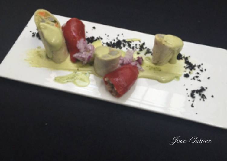 Pimientos de Piquillo y Fajitas rellenos de ensaladilla Batatas