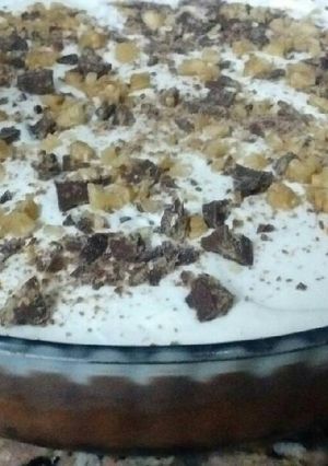 Una foto de Postre de flan y mousse