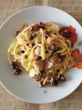 Spaghetti con Pollo y Cabanossi