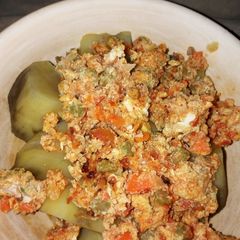 A picture of Sweet Potatoes with Scrabbled eggs.