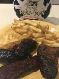 Entraña de Novillo con Morcillas Bombón y Papas Fritas