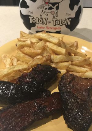 Una foto de Entraña de Novillo con Morcillas Bombón y Papas Fritas