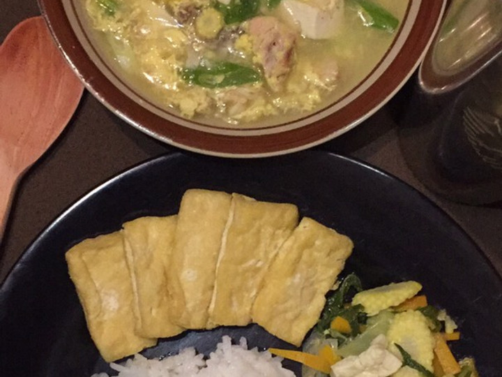 Resep Sop Ayam Telur kocok plus tahu dengan Sayur campur diet plus tahu goreng sedikit minyak Anti Gagal