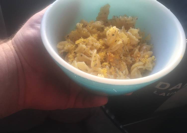 Garlic basil pasta with cured egg yolk