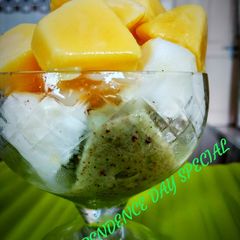 A picture of Tricolor icecream cubes.