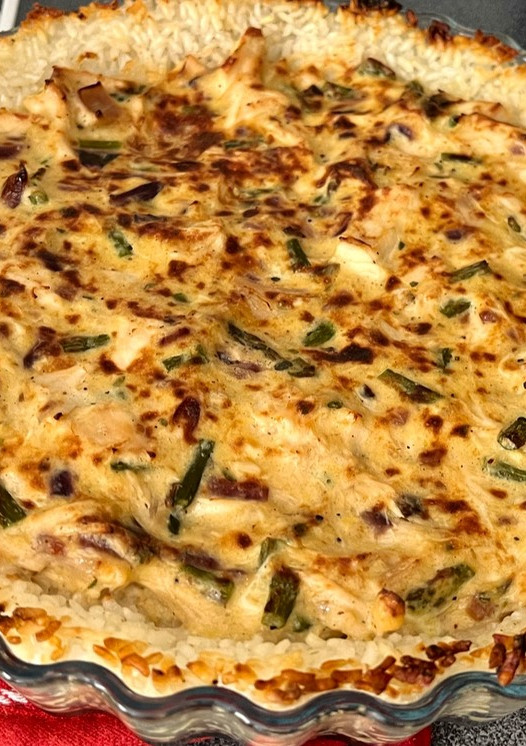 Una foto de Quiche de pollo y verdura con base de arroz 🌾