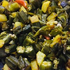 A picture of Bhindi fry with potato.