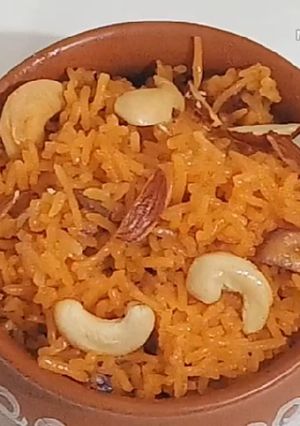 A picture of Zarda Pulao Recipe Basant panchami Special Kesariya bhat.