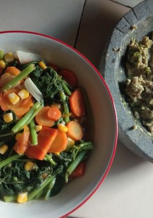 Foto resep Sayur bayam + sambel tempe