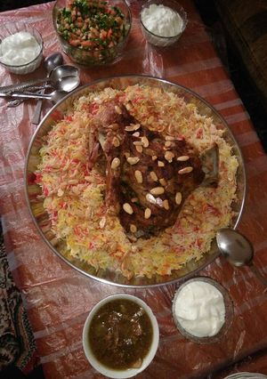 صورة لوصفة رز مدخن مع كتف خروف