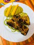 Egg Omelet with Fried Plantain, Zucchini Spaghetti, and Pea Purée