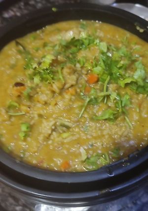 A picture of Bisibelabath(Tamilnadu style)variety vegetables,rice,tuvar dal.