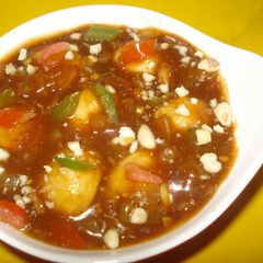 A picture of Steamed Tofu Balls in hot and sweet sauce.