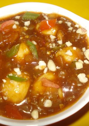 A picture of Steamed Tofu Balls in hot and sweet sauce.
