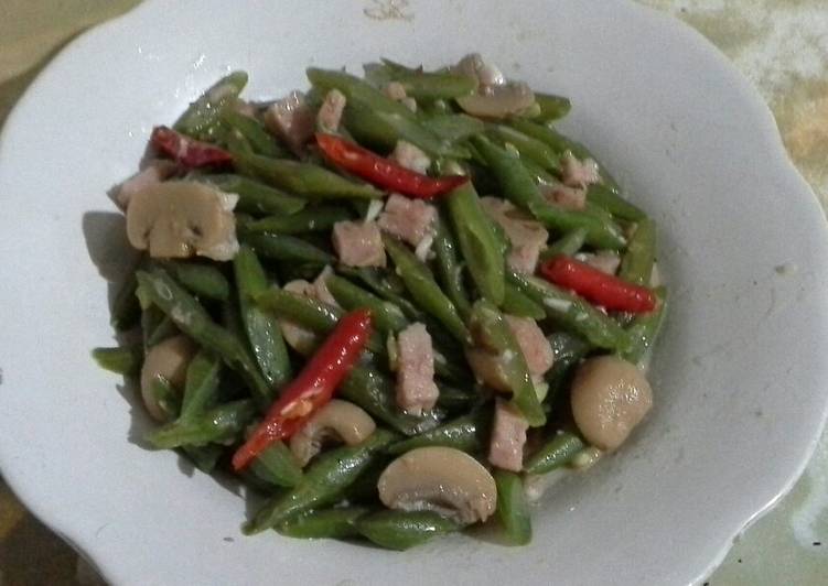 Resep Tumis Buncis+Jamur+Ma Ling(Non Halal)🐷 yang mudah