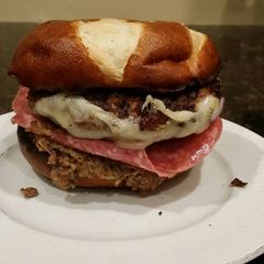A picture of Brad's muffelletta burger.