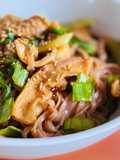 Stir-Fried Brown Rice Pho with Octopus & Mustard Greens