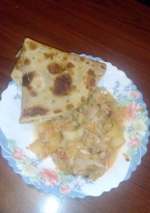 A picture of Chapati served cabbage.
