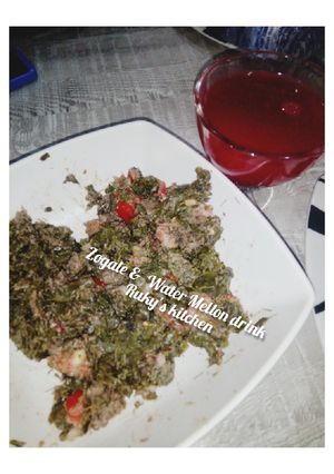 A picture of Kwadon zogale and water mellon juice.