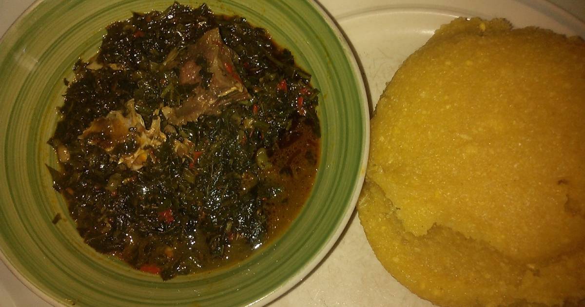 Eba and Vegetable Soup