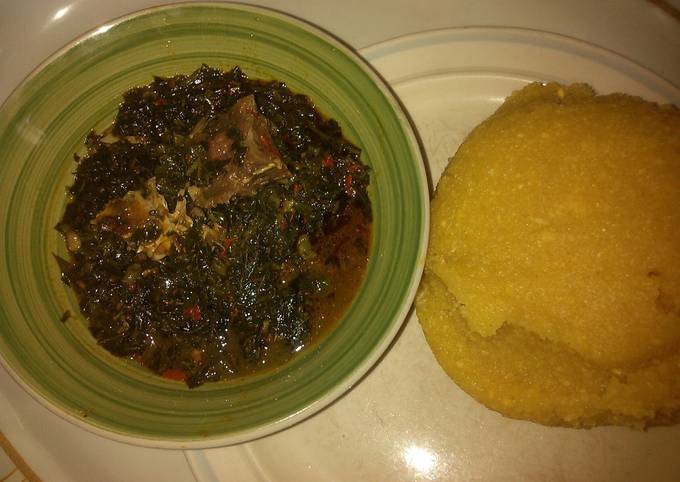 Eba with vegetables soup