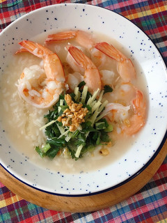 A picture of 🧑🏽🍳🧑🏼🍳Thai Khao Tom Goong • Thai Rice Soup with Prawn |ThaiChef Food.
