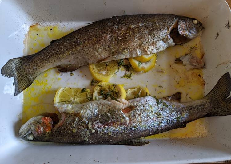 Steps to Make Favorite Baked whole trout with lemon and dill