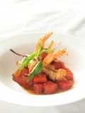 Watermelon Curry with Potato Wrapped King Prawns
