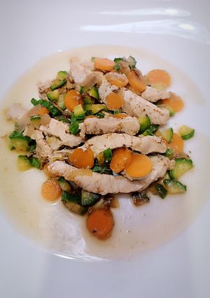 Foto di Straccetti di Lonza di Maiale con Verdure e Salsa di Soia