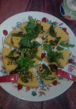 A picture of Gujarati dokla a famous snacks.