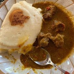 Tuwon semolina n dry okro soup A picture of Tuwon semolina n dry okro soup.